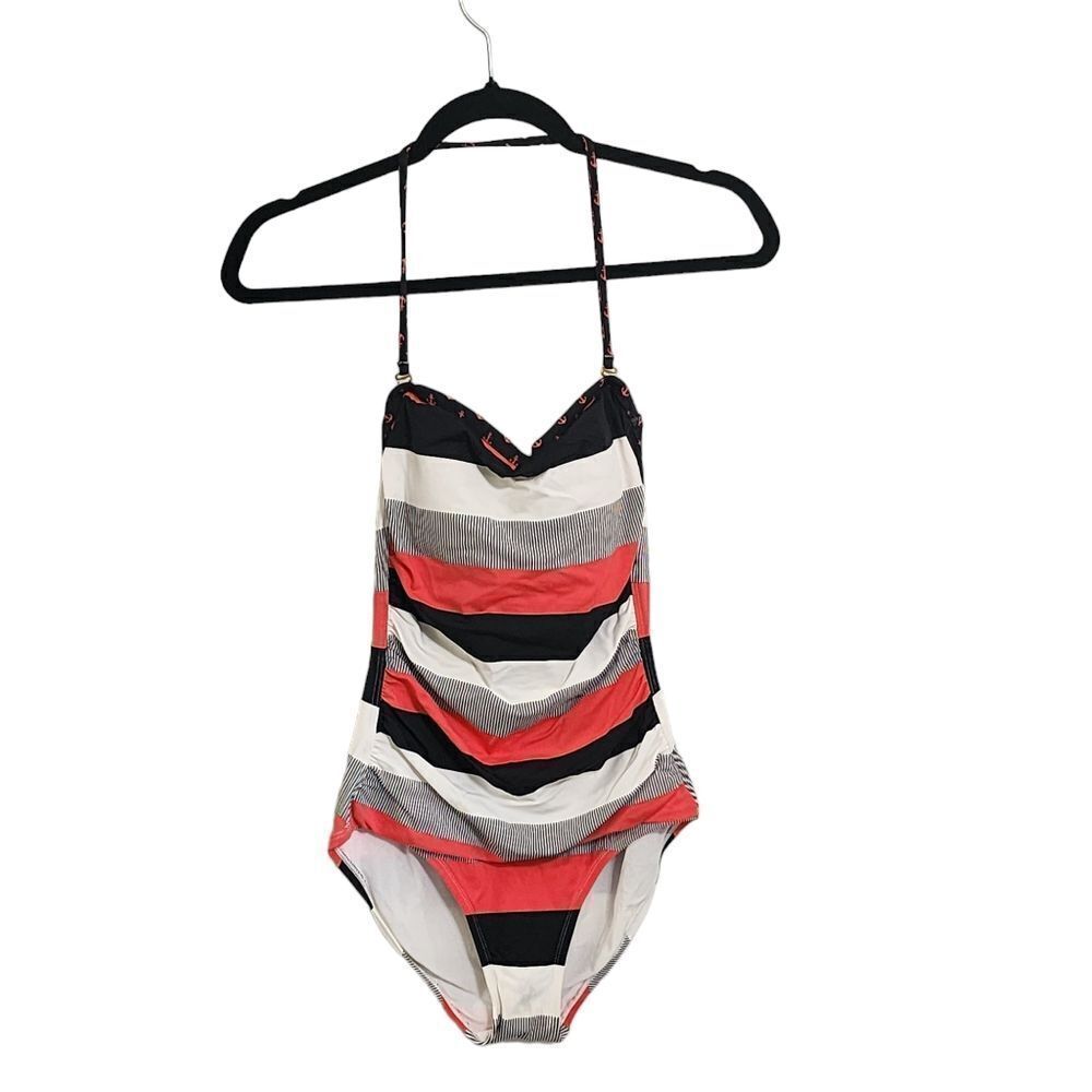 Tommy Bahama coral black & white striped one piece swimsuit 4